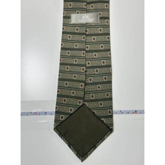 Stafford 100% Silk Tie Green Gold Navy Geometric Pattern Made in Italy 57” - Picture 5 of 9